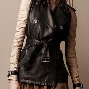 Burberry Black Leather Jacket with Ruched Sleeves